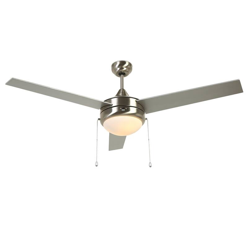 52" Modern Silver Indoor Flush Mount Ceiling Fan with Light - 52" Dia × 17.7" H