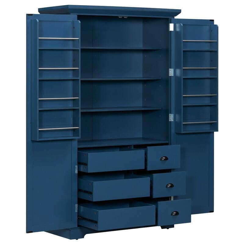 Freestanding 72"Tall Kitchen Pantry with Drawers, Door Shelves, Adjustable Shelves and Pull-out Trays