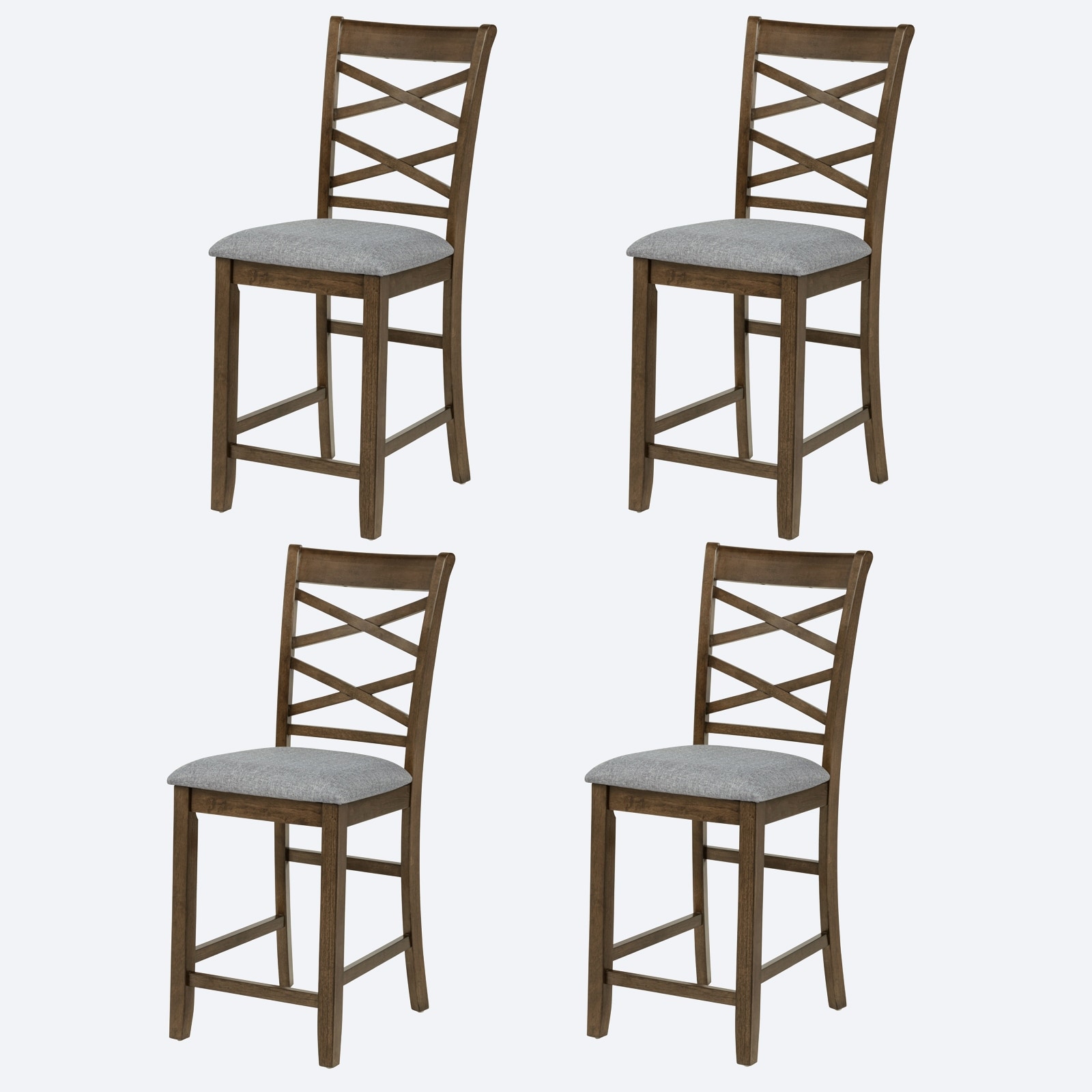 GDFStudio - Set of 4 Wooden Upholstered Counter Height Chairs with Padded Linen Seats and Ergonomic Cross Back