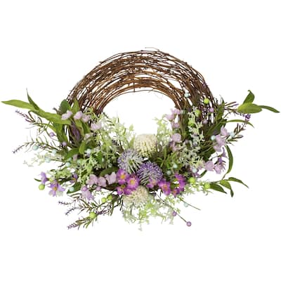 Wildflower and Berry Half Spring Wreath - 24" - Purple