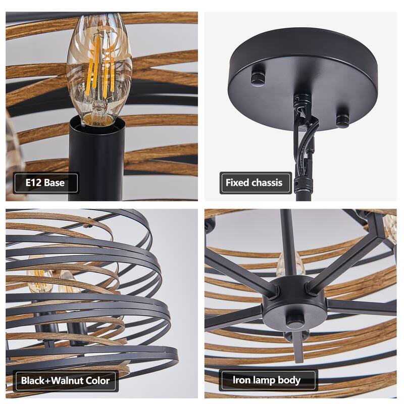 20" 5-Light Black Walnut Pendant - Rustic Industrial - Kitchen Dining (No Bulbs)