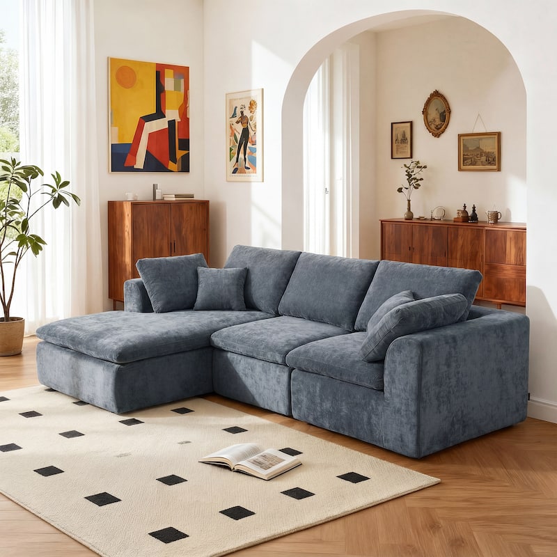 Modern L-Shaped Sectional Sofa with Chaise Lounge,Modern Minimalist Style Corduroy Couch - Dark Grey