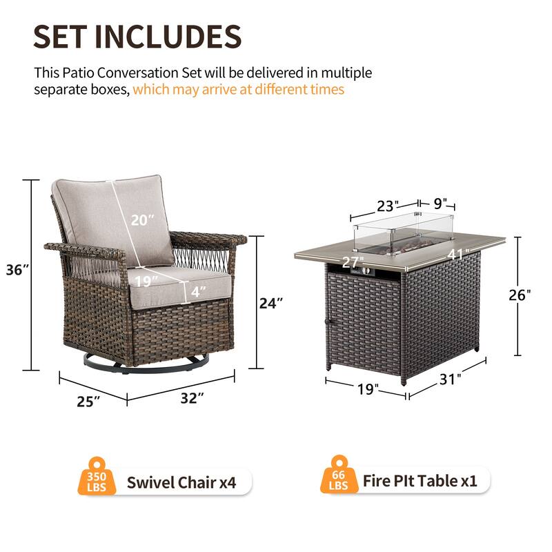 Pocassy 41 in Fire Pit Table with Patio Sofa Chair Funiture