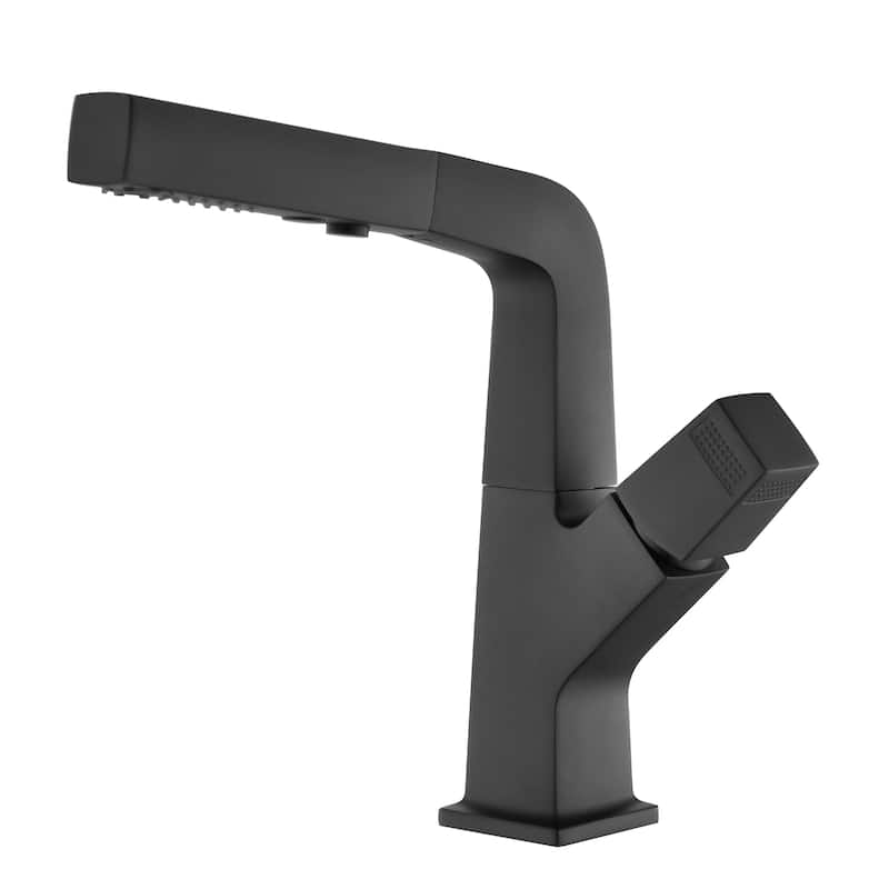 Solid Brass Pull Out 360° Swivel Single Hole Bathroom Faucet - Matte Black