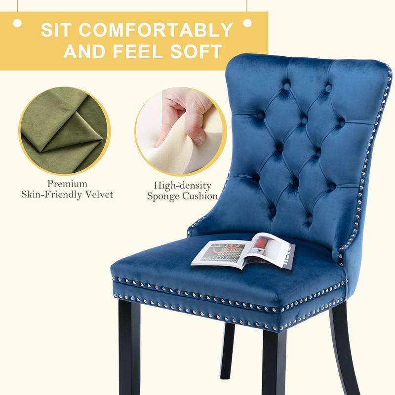 Modern Tufted Velvet Upholstered Nailhead Dining Chair Set of 6