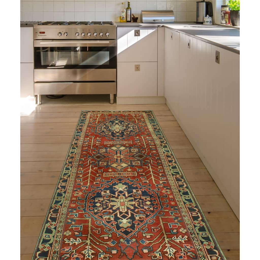 Fine Vintage Heriz Corley Red/Charcoal Runner - 3'3" x 10'6"