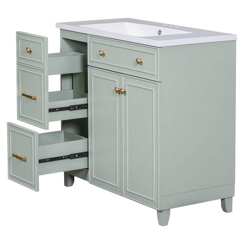 36 Inch MDF Freestanding Bathroom Vanity Set with Integrated Ceramic Sink - 36" x 18"