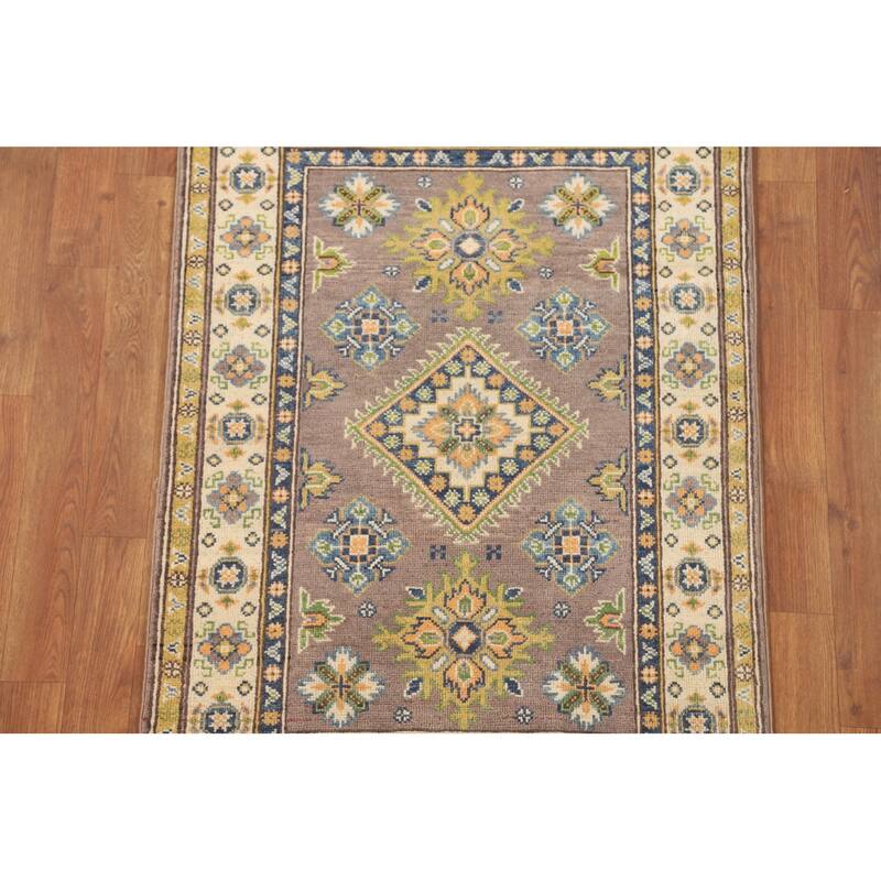 Brown Kazak Oriental Accent Rug Handmade Wool Carpet - 2'8" x 4'0"
