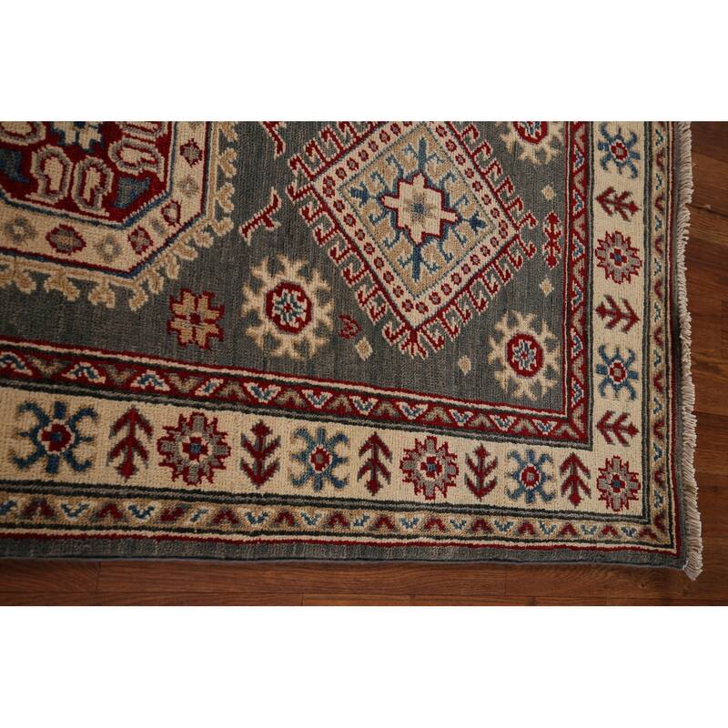 Gray Geometric Kazak Oriental Runner Rug Handmade Wool Carpet - 2'8" x 16'4"