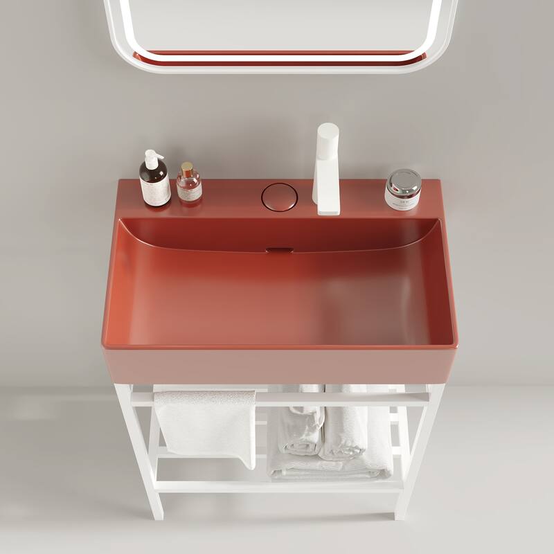 24 inch Metal Freestanding Bathroom Vanity Set with Integrated Ceramic Sink