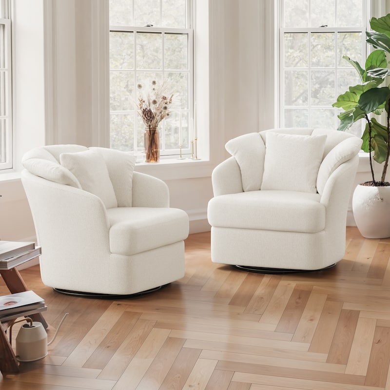LUE BONA Oversized Swivel Accent Chair, Modern Barrel Chair with Double Cushion Set of 2 - N/A - Beige