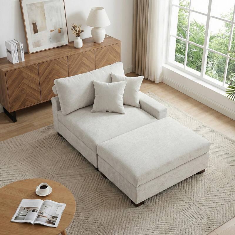 Modern Chenille Chaise Lounge Set with Ottoman