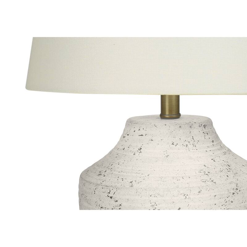 Concrete Table Lamp with Linen Shade Modern Urn Shape