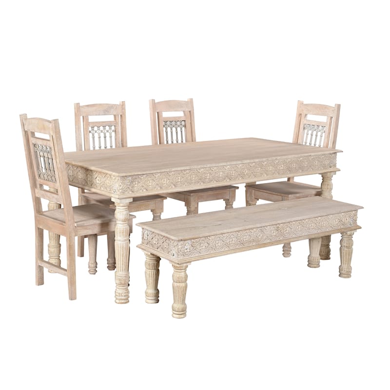 Milton 6-piece Carved Solid Wood Dining Set - White