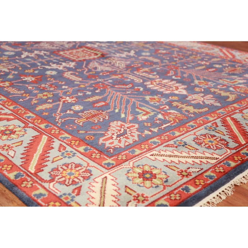 Hand Knotted Oriental 100% Wool Carpet Transitional All-Over Navy Blue & Blues Oushak Area Rug - 9' 11'' X 7' 9''