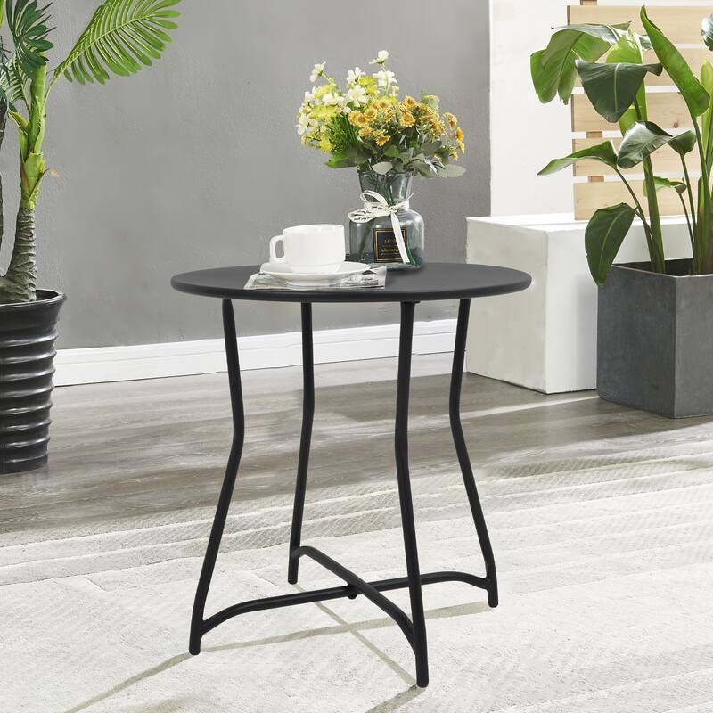 Round Patio Metal Side Snack Table - Black