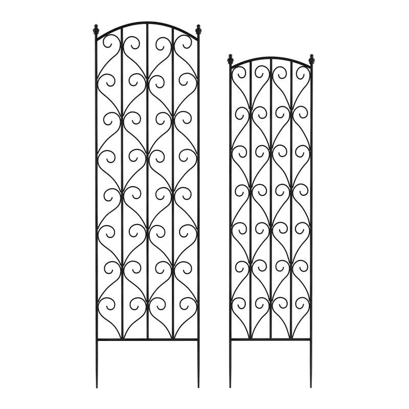 Set of 2 Garden Trellises - Decorative Scroll Metal Panels with 7.75-Inch Stakes by Pure Garden - Black