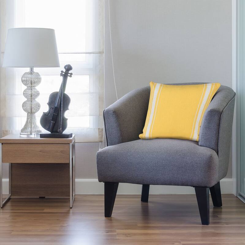 20" Yellow and White Halo Striped Border Square Throw Pillow
