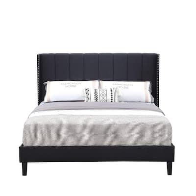 Bed Frame Set, Beds Headboard with Wings & Platform & Slats,