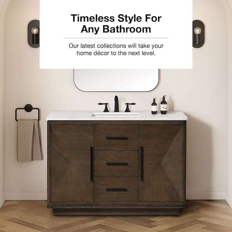 OVE Hale Aged Oak Bathroom Vanity with Engineered Marble Top