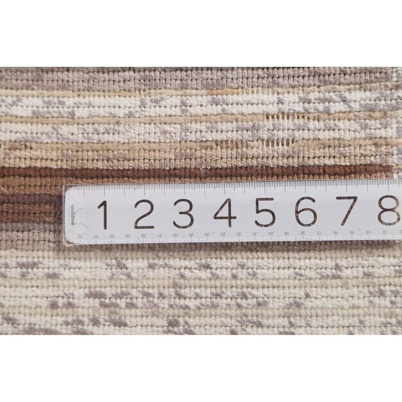 Striped Abstract Accent Rug Handmade Oriental Grey Wool Carpet - 2'10"x 4'6"