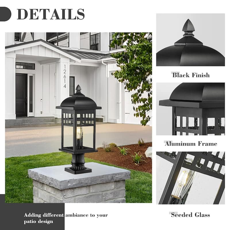 Farmhouse Black Post Light - Seeded Glass Outdoor Patio Lamp - Large