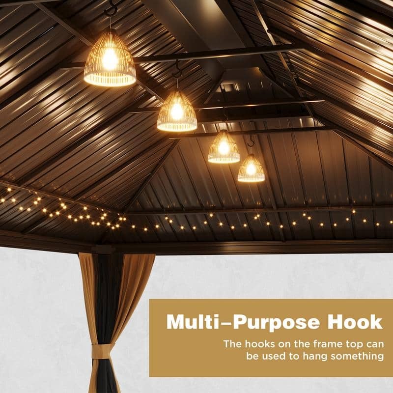 Outdoor Hardtop Gazebo with Galvanized Steel Double Roof & Aluminum Frame, Outdoor pergola with Premium Curtains and Nettings