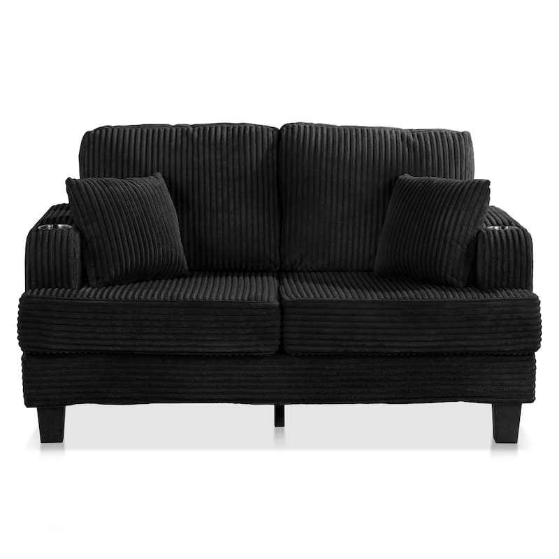 DH BASIC Modern Chenille Loveseat with Cup Holders and Side Pockets by Denhour