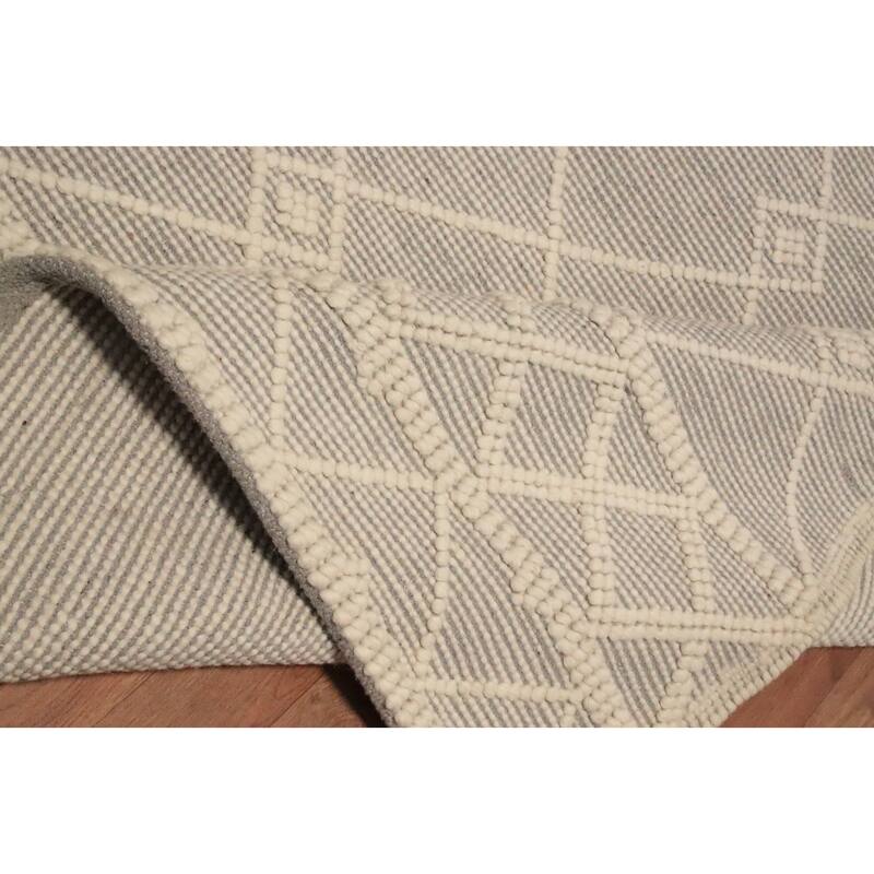 Hand Knotted Oriental 100% Wool Carpet Modern Geometric Greys & Charcoal Modern Gotti Design Area Rug - 7' 3'' X 5' 0''