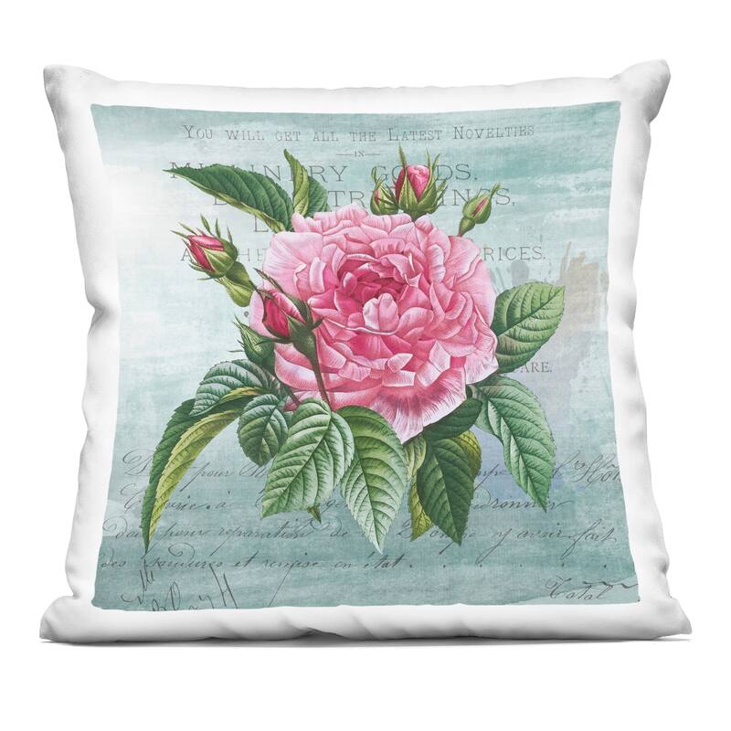 Stupell Pink Dahlia over Rustic Decorative Printed Throw Pillow Design by Susan Arnot - Accent - Polyester - Green - Single