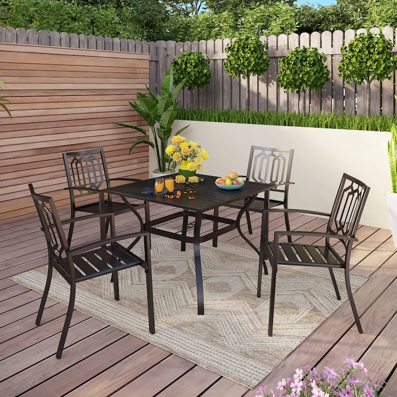 5-piece Outdoor E-coated Patio Dining Set with Stackable Chairs