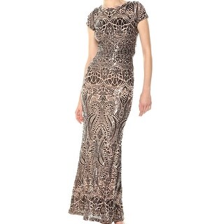 betsy and adam long sleeve sequin gown
