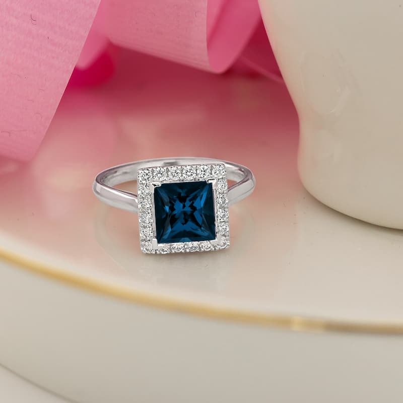 Auriya 1 3/4ct Princess-cut London Blue Topaz Halo Diamond Engagement Ring 1/3ctw 14k Gold