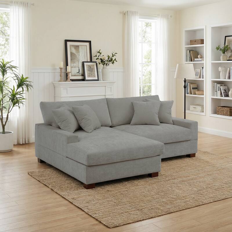 2 Set Chenille Upholstered Modular Sectional Sofa Chaise with Pillows