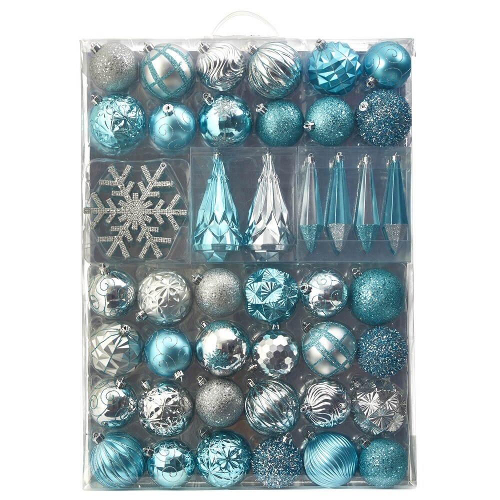 Set of 25 Handmade Silver And Blue Mini Christmas Ornaments In Assorted  Styles