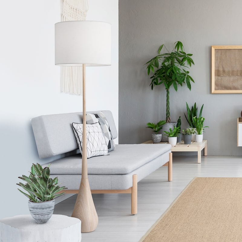 Kanana 65" Faux Wood Floor Lamp with White Cotton Shade - one size
