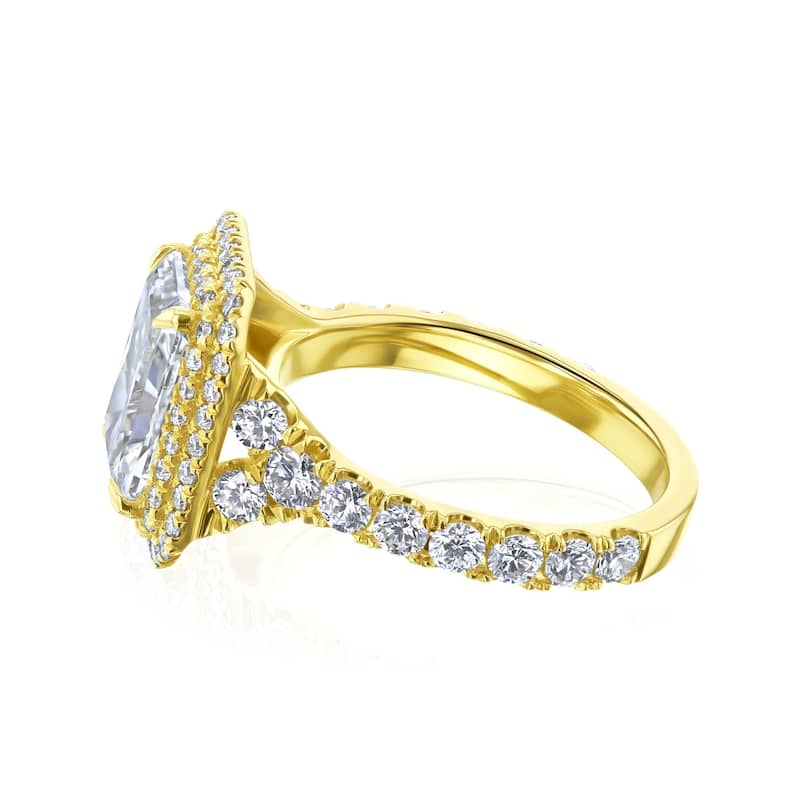 Kobelli 4.5 Carats Radiant Lab Grown Diamond Certified 14k Solid Gold Double Halo Cathedral Seoul Ring