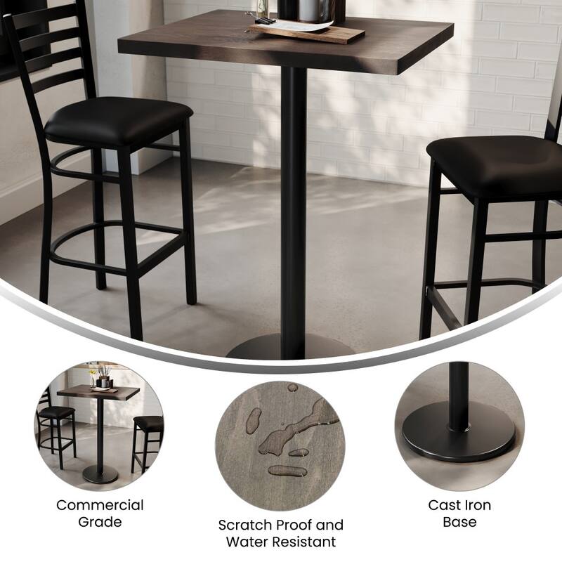 Rectangular Solid Wood Commercial Tabletop with 18" Round Bar Height Base - 24"W x 30"D x 42"H