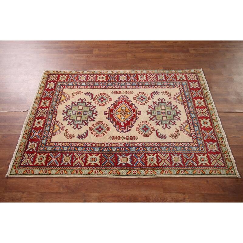 Kazak Foyer Rug Hand-Knotted Bedroom Wool Carpet - 3'4" x 4'11"