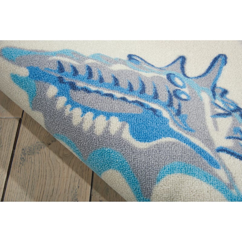 Waverly Sun N' Shade Shell Blue Shells Indoor/Outdoor Area Rug