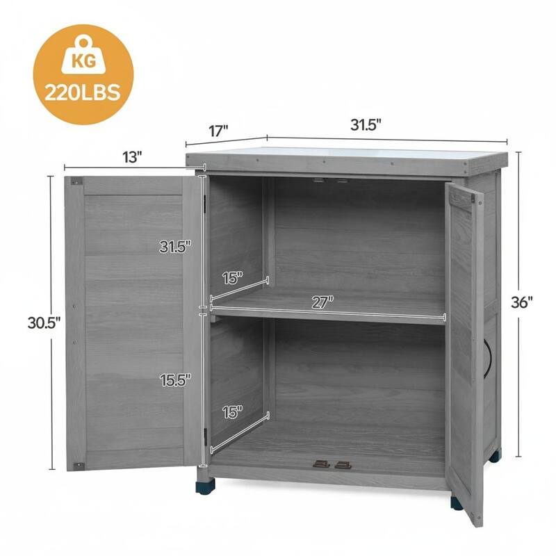 39" Wooden Rustic Potting Bench Table, Storage Cabinet Garden Shed with 2-Tier Shelves and Side Hook