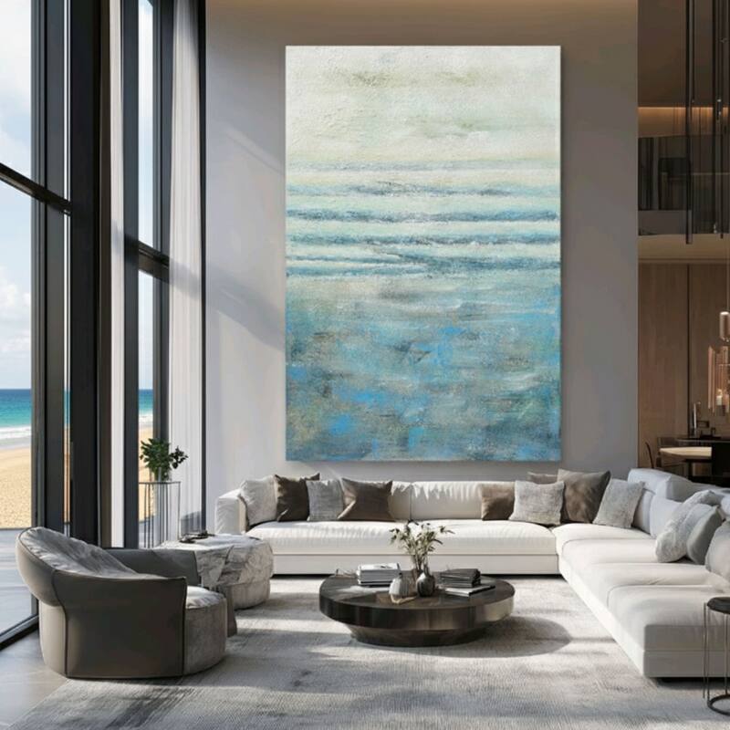 Blue Seabliss Hand Painted Abstract Vertical Canvas Wall Art 47"x31"