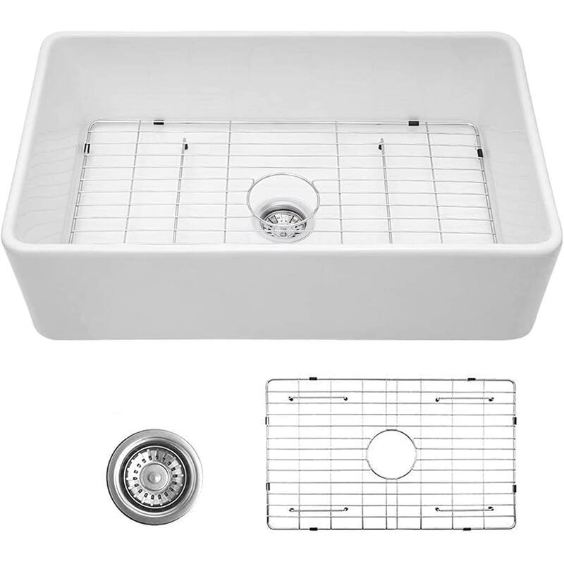 33 inch Sink, Fireclay Kitchen Sinks Farmhouse Ceramic Porcelain Single Bowl Deep Large Capacity Kitchen Sink