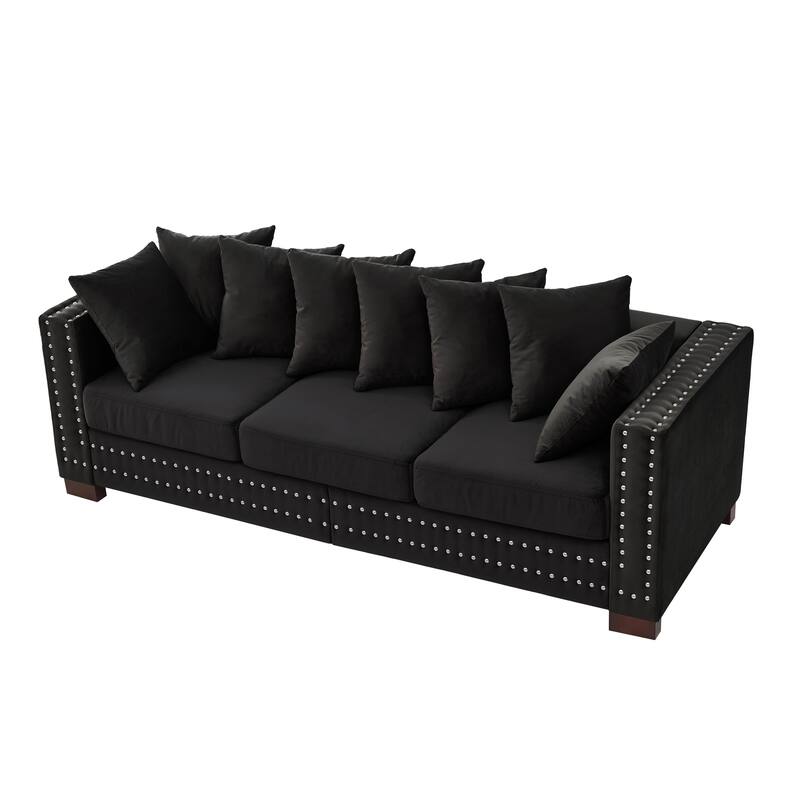 Modern Design Upholstered Velvet Black Sofa with Storage and Removable Cushion Covers