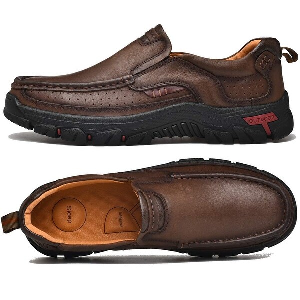 mens leather casual slip on shoes