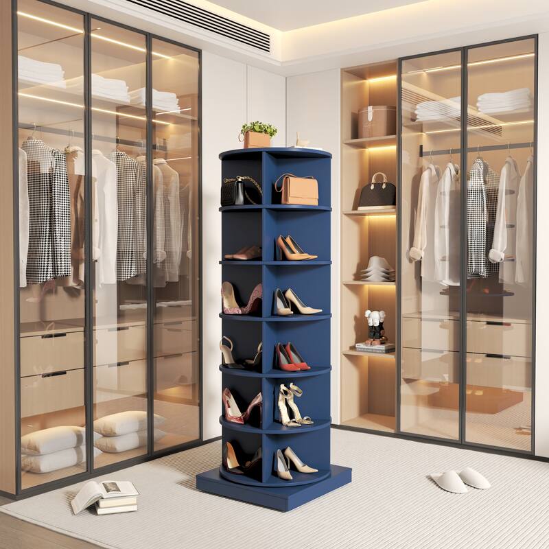 Space-Saving 360-Degree Rotating Shoe Cabinet Rack Tower, 6 Layers for 24 Pairs, Stylish and Easy to Assemble for Entryway