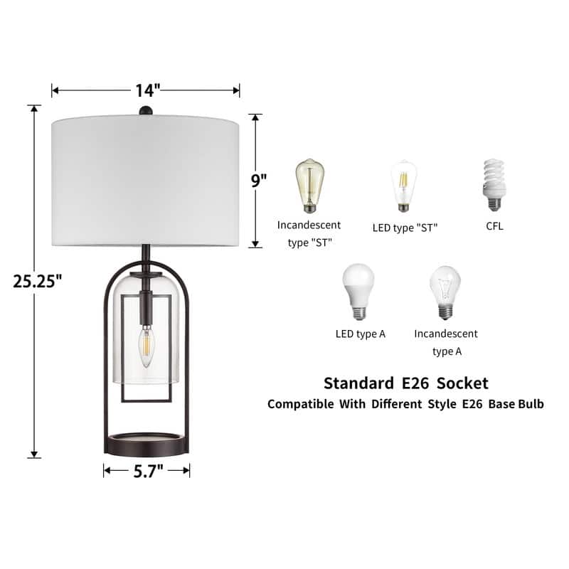 KAWOTI 25.25'' Bronze Table Lamp with Night Light Bulbs - 25.25
