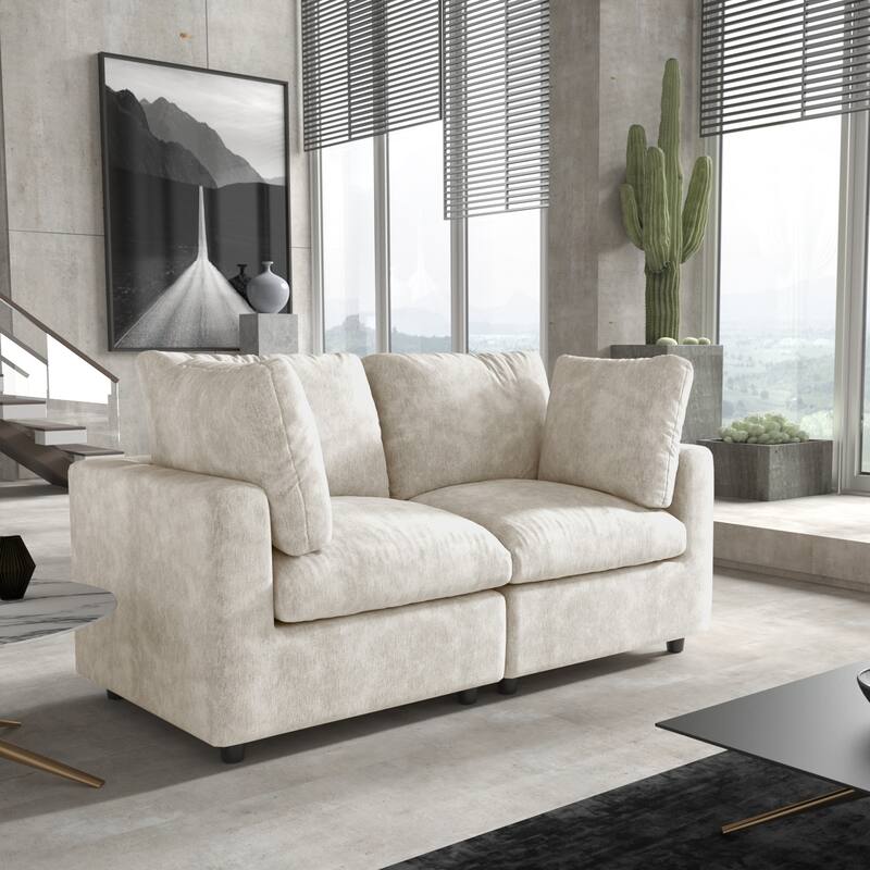67" Modern Loveseat Sectional Sofa for Living Room,Chenille Modular Couch, Removable Cover, Spring Cushions, Solid Wood Frame