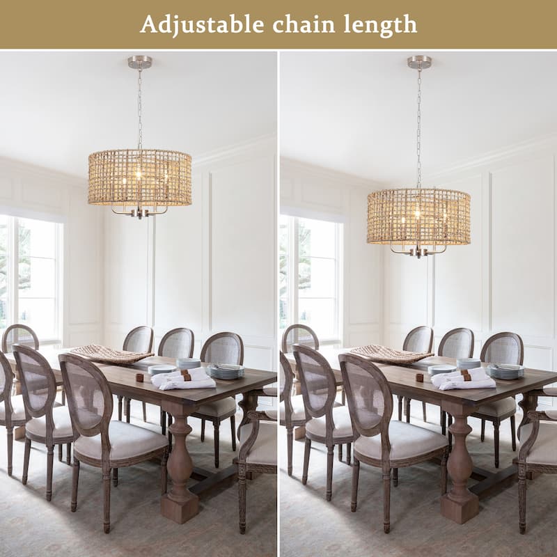5-Light 18.89-inch Rattan Drum Chandelier for Living Room Kitchen
