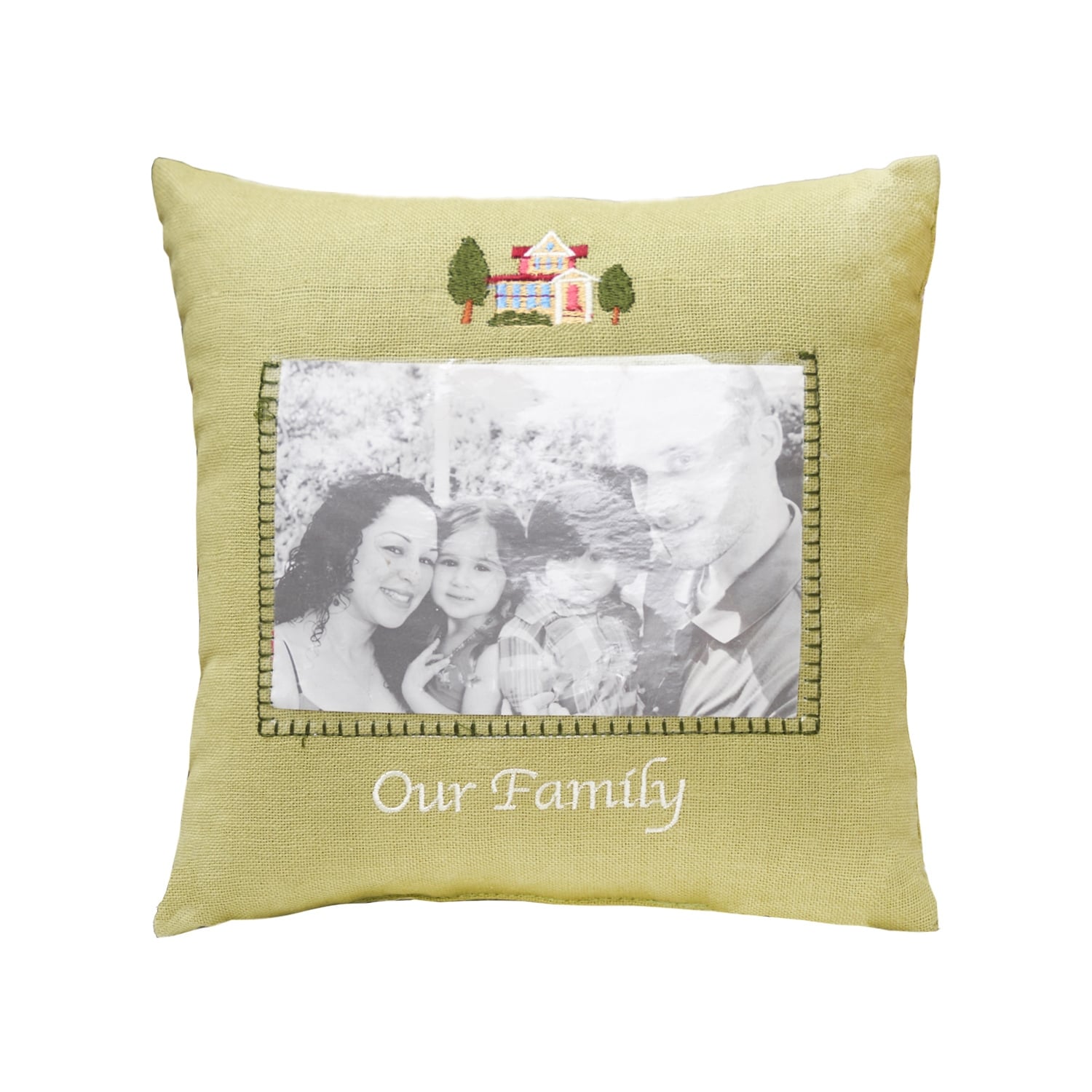 "Our Family" Picture Photo Slot Petite Accent Pillow 10" x 10"